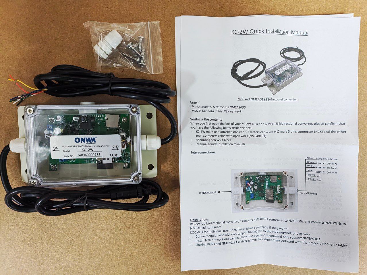 Двунаправленный преобразователь ONWA KC-2W, NMEA2000 и NMEA0183, в N2K, стандартный модуль Wi-Fi
