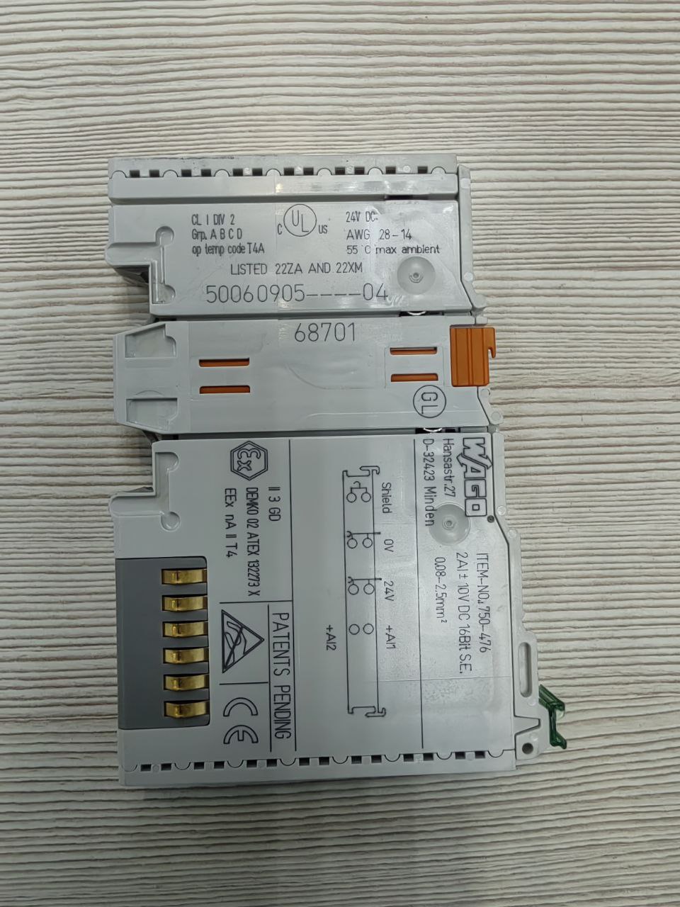 2-кан. модуль аналогового ввода, с общим проводом Wago 750-476, s.n СПБ-878321, б.у, на проверку